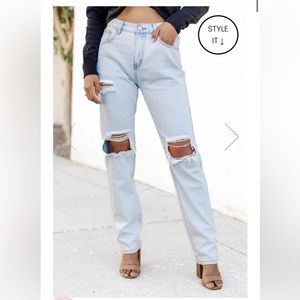 Light wash distressed jeans straight leg